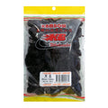 A clear plastic bag of Kambow Black Dates, showing the dark dried dates inside, with a yellow and red branded header and a white barcode label near the bottom.