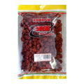 A clear plastic bag of Kambow Seedless Red Dates with a yellow header and red branding, shown against a plain white background.
