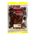 A clear plastic bag of Kambow red dates with seed, showing the dark red seeds inside, with a yellow and white header on a white background.
