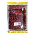 A clear plastic bag of Kambow Seedless Red Dates, with a yellow and white header and a white barcode label on a white background.