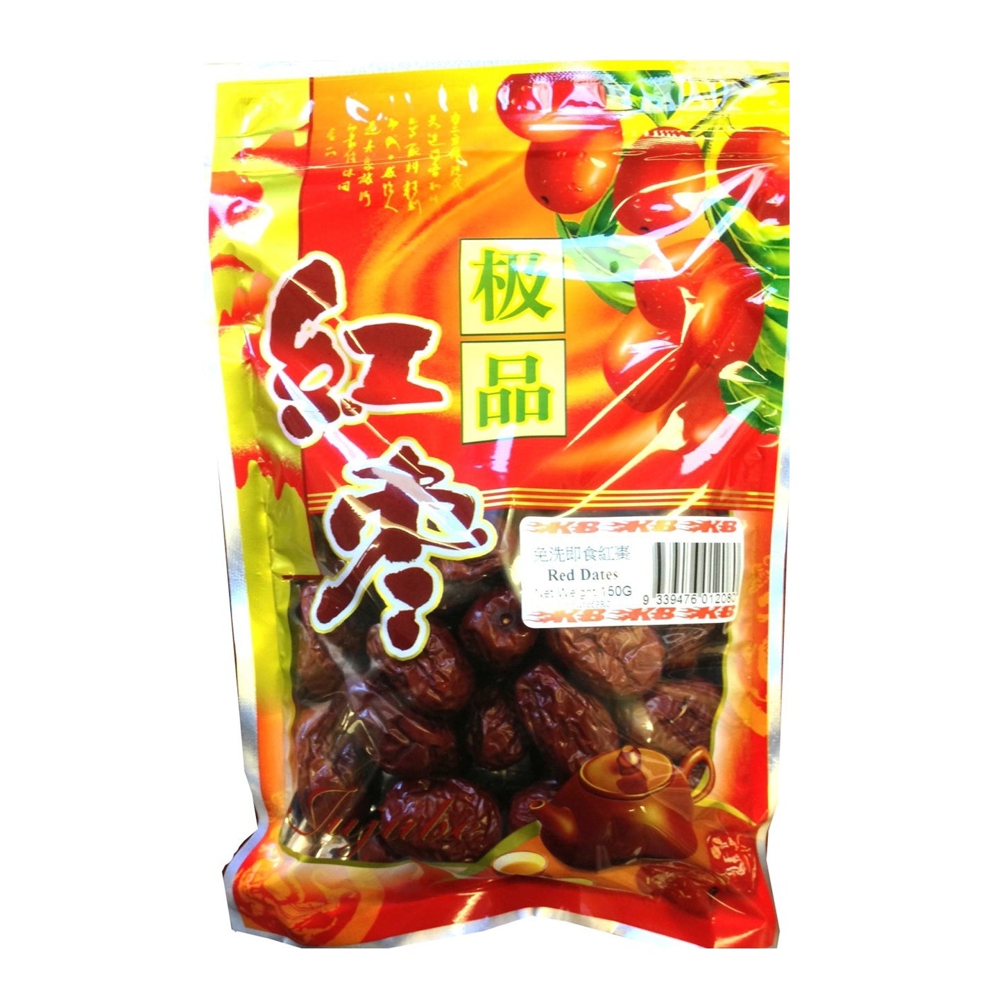 A 50g bag of red dates (Jujube) in a bright red and yellow packaging with Chinese text and illustrations of red dates.