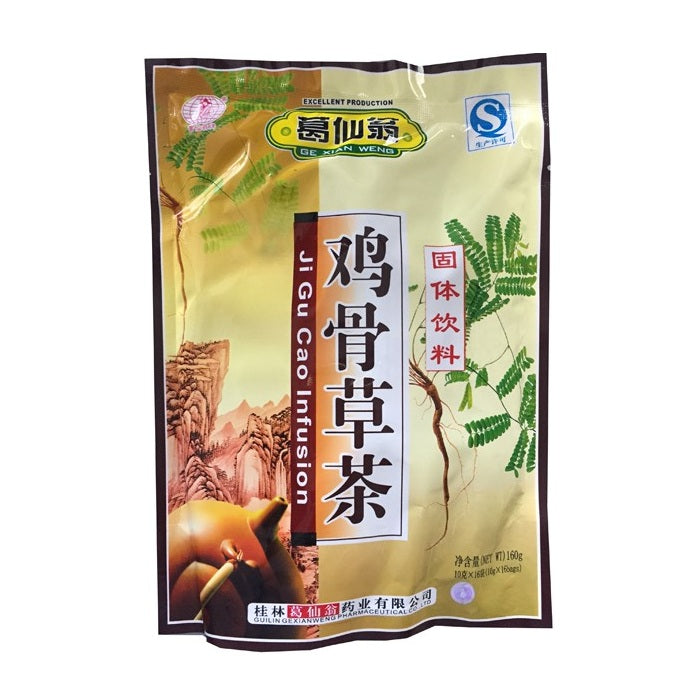 A 100g bag of Ji Gu Cao Da herbal tea infusion powder, featuring a beige and green packaging design with Chinese and English text, on a plain white background.