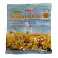 Gold Kili Instant Honey Chrysanthemum Drink in a 12g plastic pouch, featuring a yellow chrysanthemum field illustration on a light blue background.