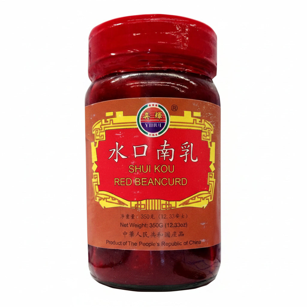 A jar of Yihui Shui Kou Red Beancurd with a red lid and a red and gold label, photographed against a white background.