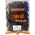 A clear plastic bag of Kambow Wholesale dried cloves, showing the dark brown cloves inside through the transparent packaging. The bag features orange and black branding with a white label at the bottom indicating 'Dried Clove' and 'Net wt: 50g'.