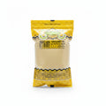 A 500g bag of Perfect Brand ground mustard powder, showing the light beige powder through a clear window in a yellow and green branded package.