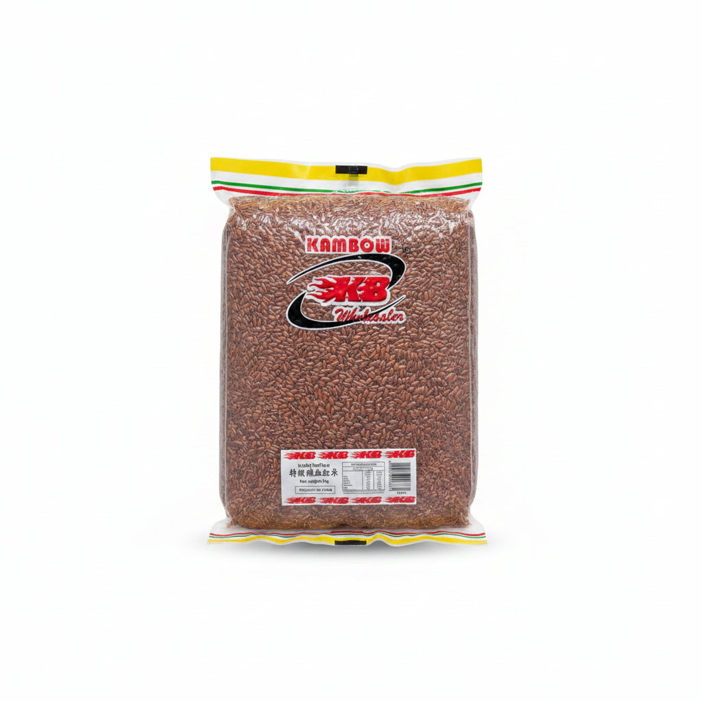 A 1kg bag of Kambow White粳 rice, specifically hulled red rice, shown in its clear plastic packaging with a white and red label at the bottom.