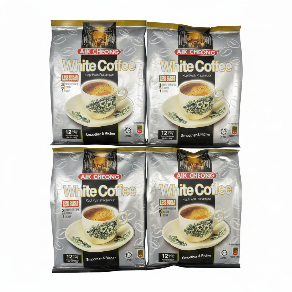 4 x Aik Cheong White Coffee 3 in 1 Less Sugar Malaysia Instant Coffee